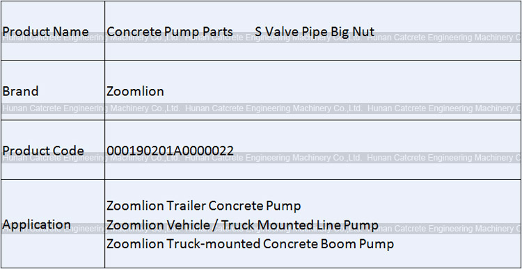 Zoomlion Concrete Pump S Valve Pipe Big Nut 000190201A0000022