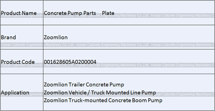 Zoomlion Truck-mounted Concrete Pump Parts Plate 001628605A0200004