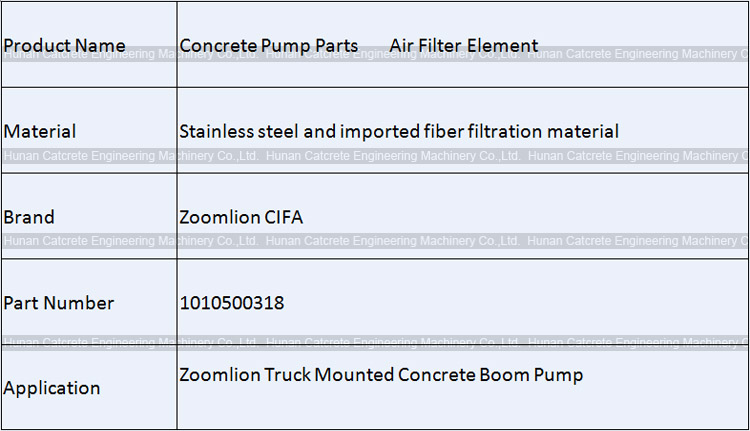 Genuine Zoomlion CIFA Concrete Boom Pump Air Filter Element 1010500318